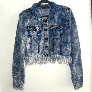 Highway Jeans Acid Wash Fringe Denim Jacket Distressed Raw Hem Streetwear Urban